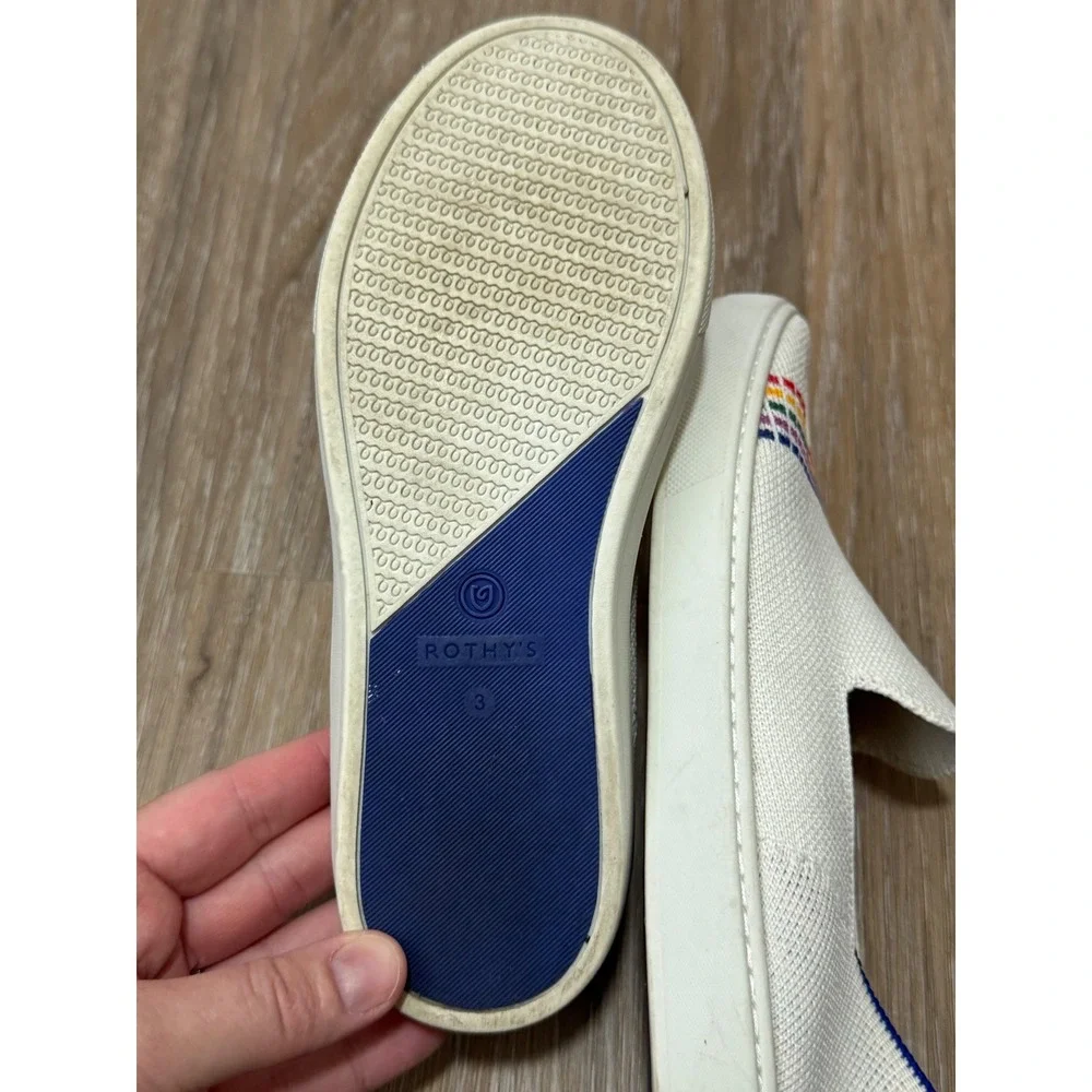 Rothys Kids Slip On Sneaker Bright White Rainbow Stripe Size 3